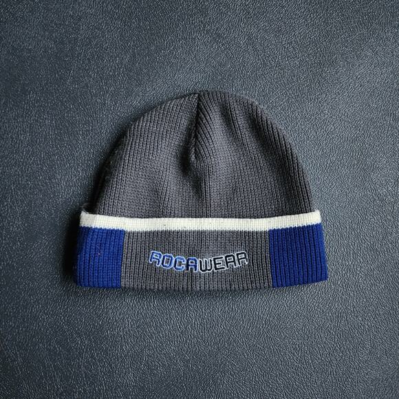 Vintage Y2K Rocawear Blue Grey Beanie Hat OSFM - Picture 1 of 4